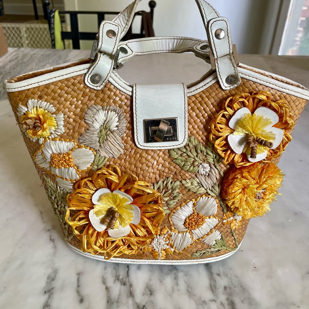 Rafe (New York) Tan and White Floral Tote Bag
